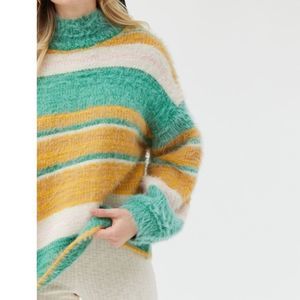 NWT UO Kimchi Blue Fuzzy Stripe Turtleneck Sweater